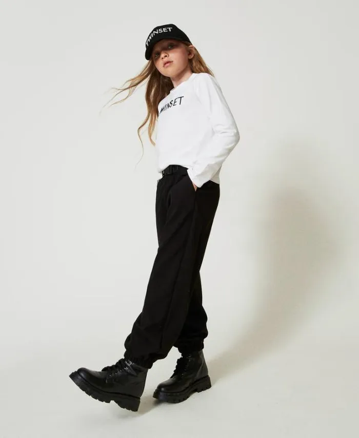 Twinset Trousers And Jeans Flannel Joggers With Belt Black 8211 Girl