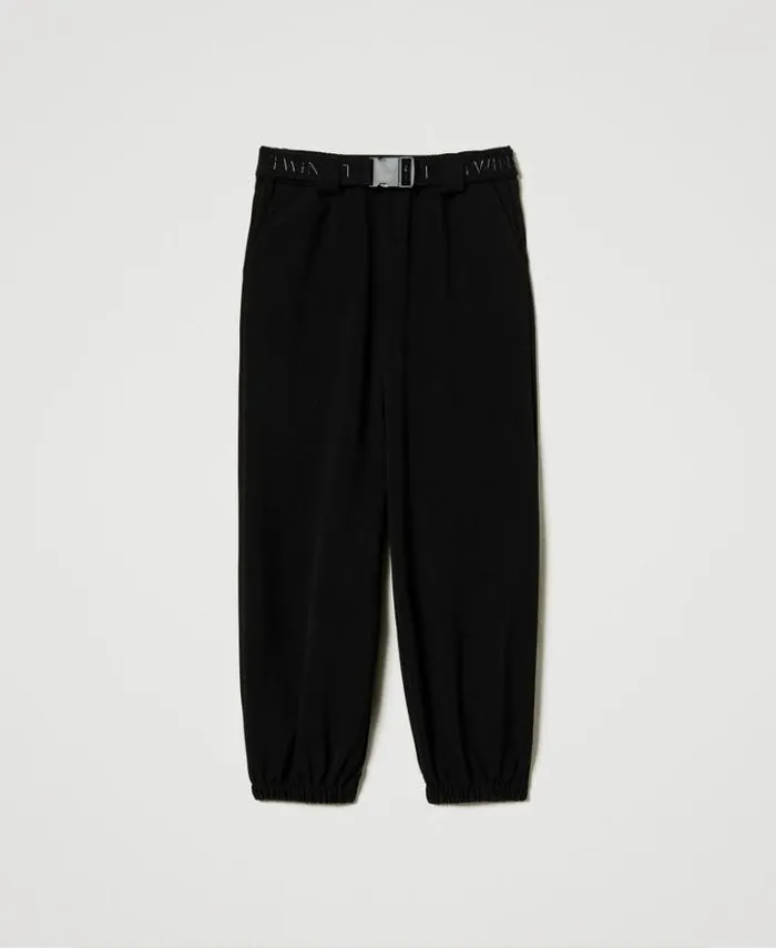 Twinset Trousers And Jeans Flannel Joggers With Belt Black 8211 Girl