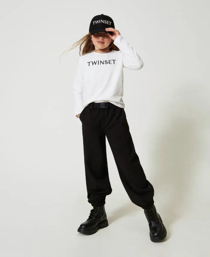 Twinset Trousers And Jeans Flannel Joggers With Belt Black 8211 Girl
