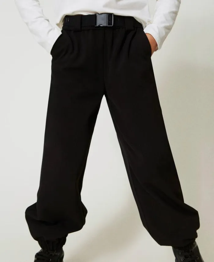 Twinset Trousers And Jeans Flannel Joggers With Belt Black 8211 Girl