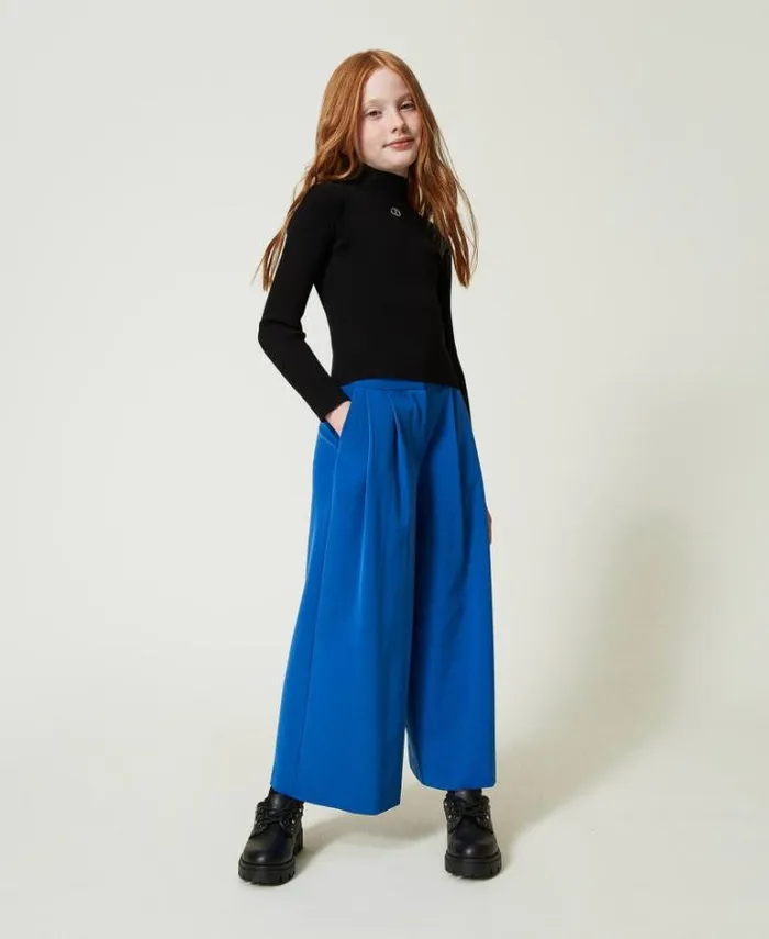 Twinset Trousers And Jeans Flannel Palazzo Trousers 034surf034 Blue 8211 Girl