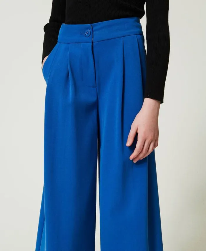 Twinset Trousers And Jeans Flannel Palazzo Trousers 034surf034 Blue 8211 Girl