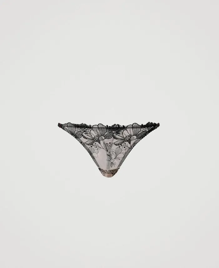 Twinset Underwear And Nightwear Embroidered Tulle Gstring Twotone Wonder Beige Black 8211 Clothing