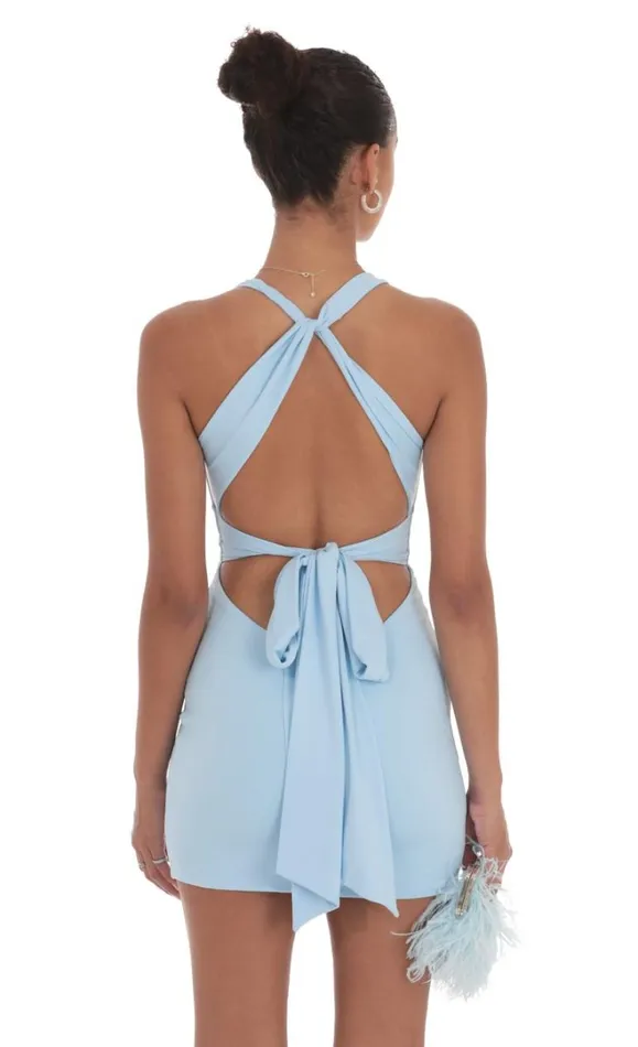 Twist Open Back Dress Light Blue Women LUCY IN THE SKY Mini Dresses Twist Open Back Dress Light Blue Women LUCY IN THE SKY Mini Dresses