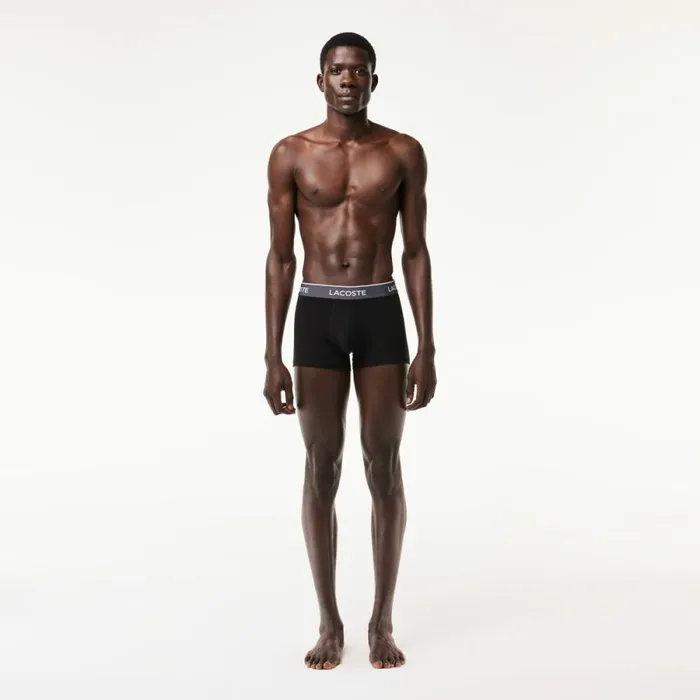 Underwear and Socks Men Lacoste Men039s 3Pack Constrast Waist Trunks Black Blue Dark Grey B68
