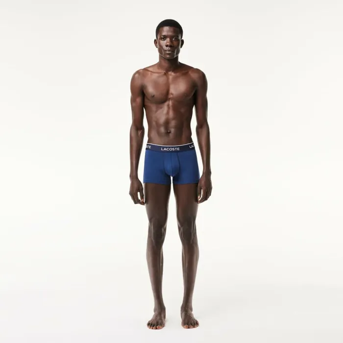 Underwear and Socks Men Lacoste Men039s 3Pack Trunks Navy Blue Red Navy Blue W64