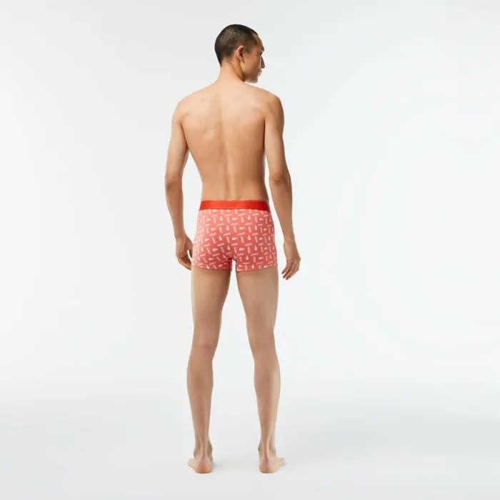 Underwear and Socks Men Lacoste Mens 3Pack Stretch Cotton Printed Trunks Orange Grey Chine White Tti