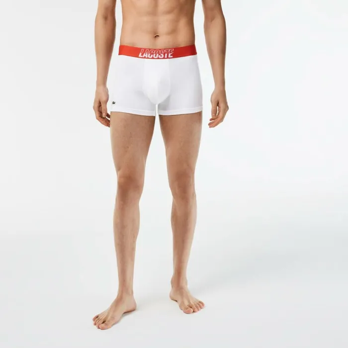 Underwear and Socks Men Lacoste Mens 3Pack Stretch Cotton Printed Trunks Orange Grey Chine White Tti
