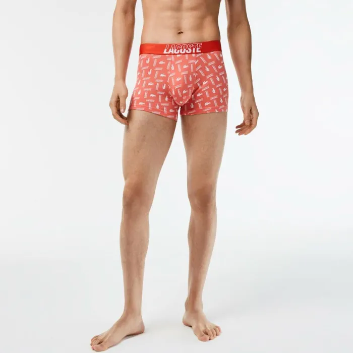 Underwear and Socks Men Lacoste Mens 3Pack Stretch Cotton Printed Trunks Orange Grey Chine White Tti