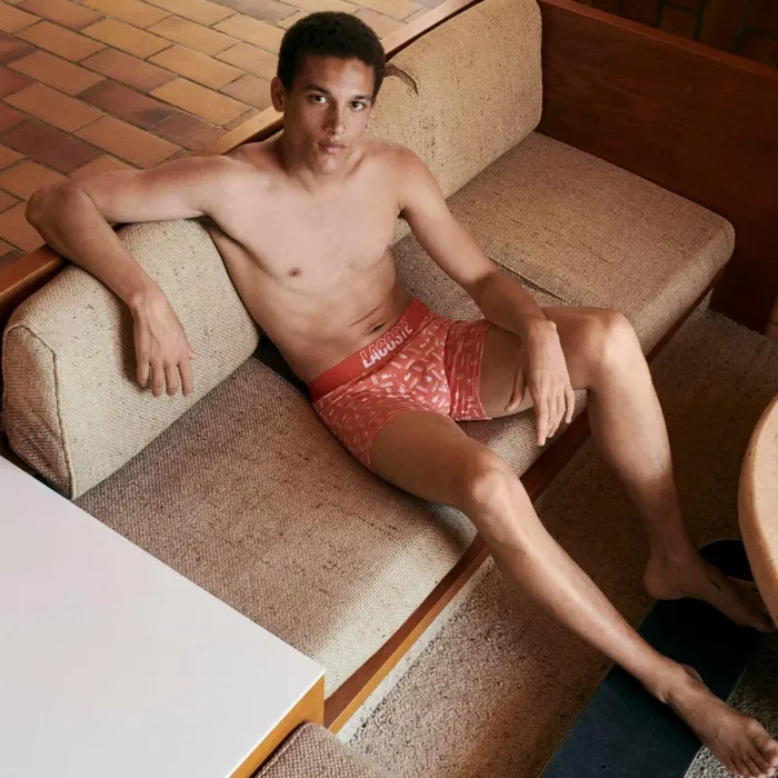 Underwear and Socks Men Lacoste Mens 3Pack Stretch Cotton Printed Trunks Orange Grey Chine White Tti
