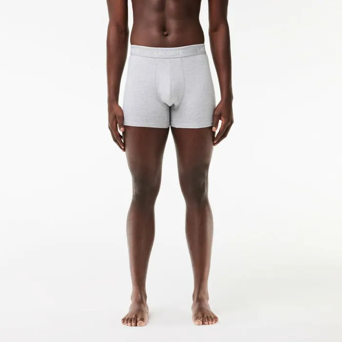 Underwear and Socks Men Lacoste Mens Long Stretch Cotton Boxer Brief 3Pack Black White Grey Chine Nua