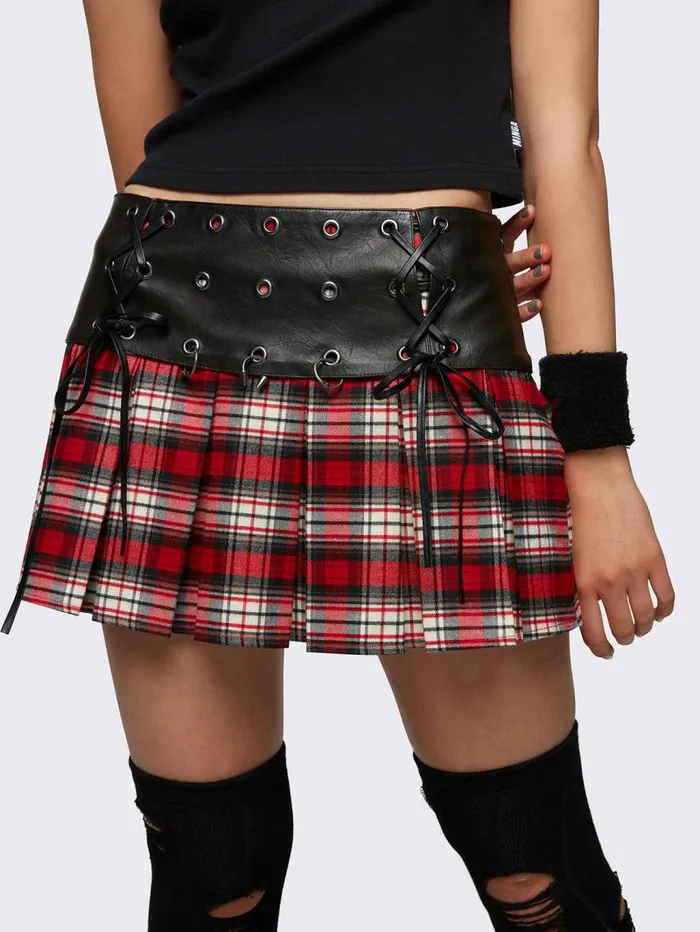 Valkyrie Pleated Plaid Mini Skirt Women Minga London Bottoms