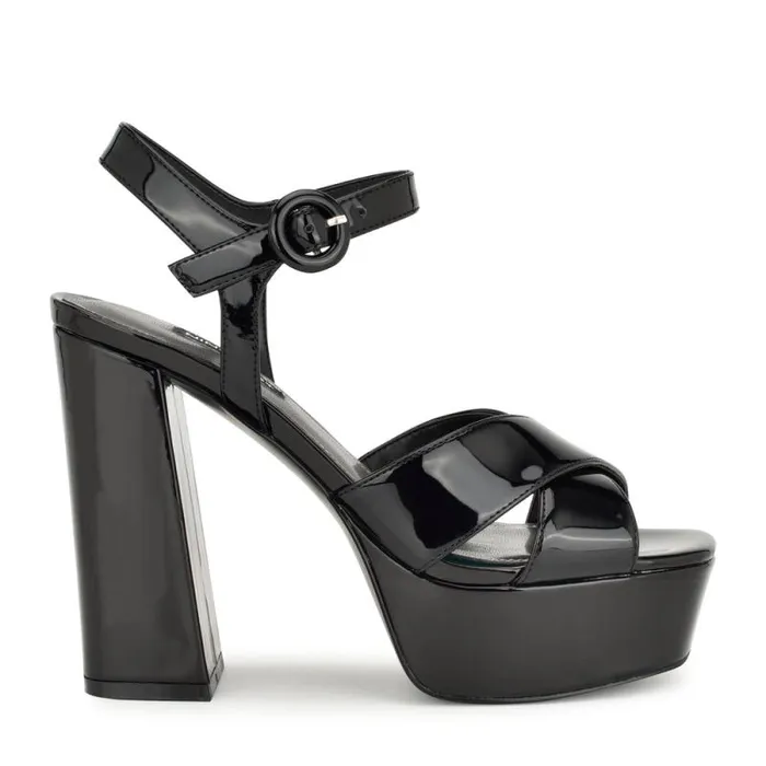 Vallen Strappy Platform Sandals Black Patent Women Nine West Sandals