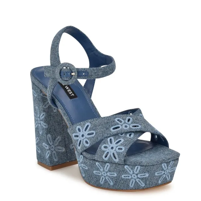 Vallena Ankle Strap Platform Sandals Denim Women Nine West Sandals Vallena Ankle Strap Platform Sandals Denim Women Nine West Sandals
