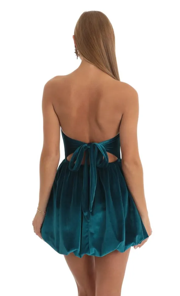 Velvet Plunge Bubble Dress Teal Women LUCY IN THE SKY Mini Dresses Velvet Plunge Bubble Dress Teal Women LUCY IN THE SKY Mini Dresses