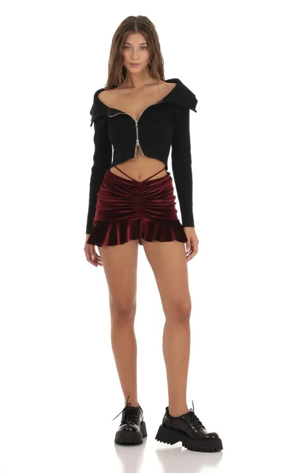 Velvet Ruched Skirt Burgundy Women LUCY IN THE SKY Skirts