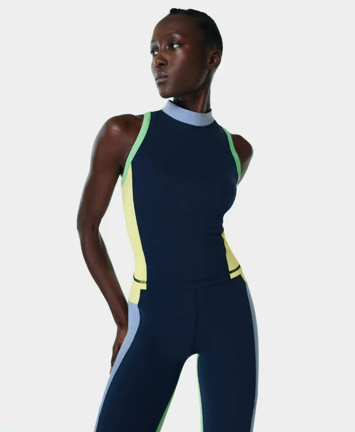 Vest Tops Sweaty Betty Women Power Zip Back Gym Vest Navy Blue A