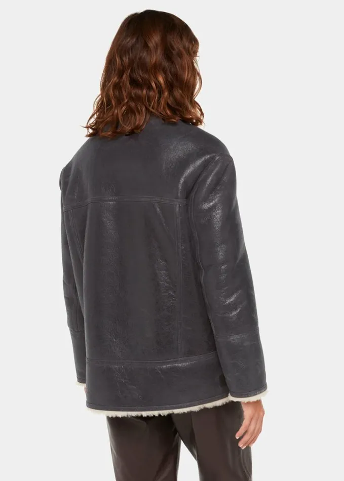 Whistles Annika Leather Aviator Jacket Navy Women Coats and Jackets