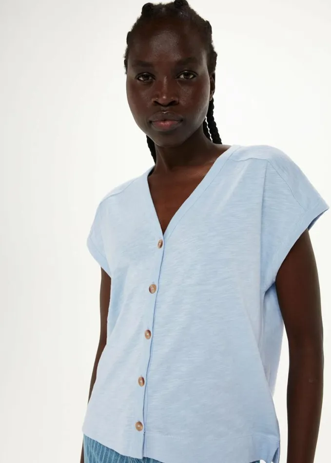 Whistles Aubrie Button Through Top Blue Women Tops