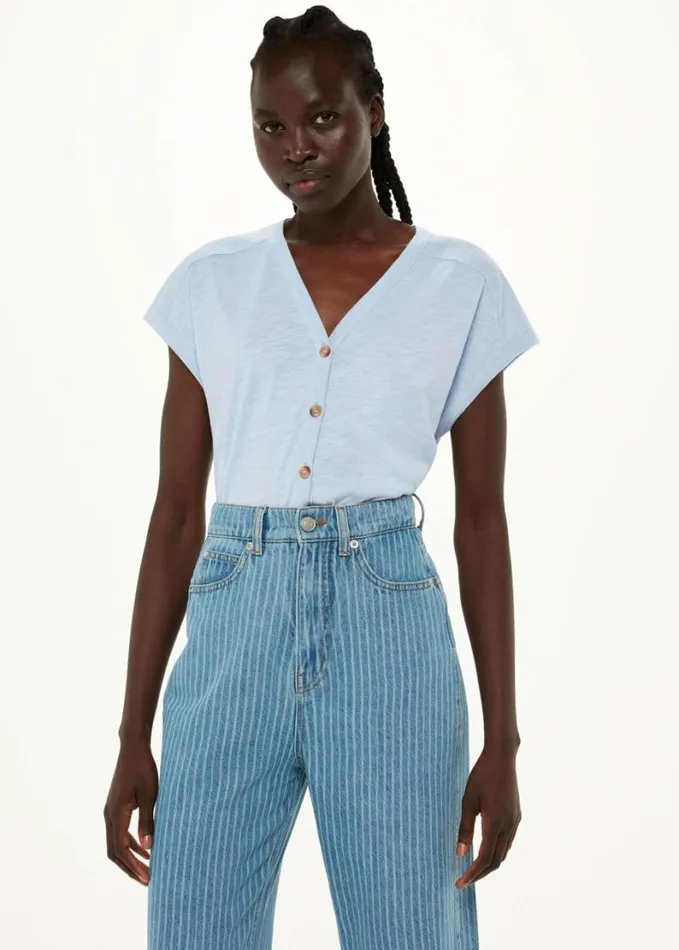 Whistles Aubrie Button Through Top Blue Women Tops