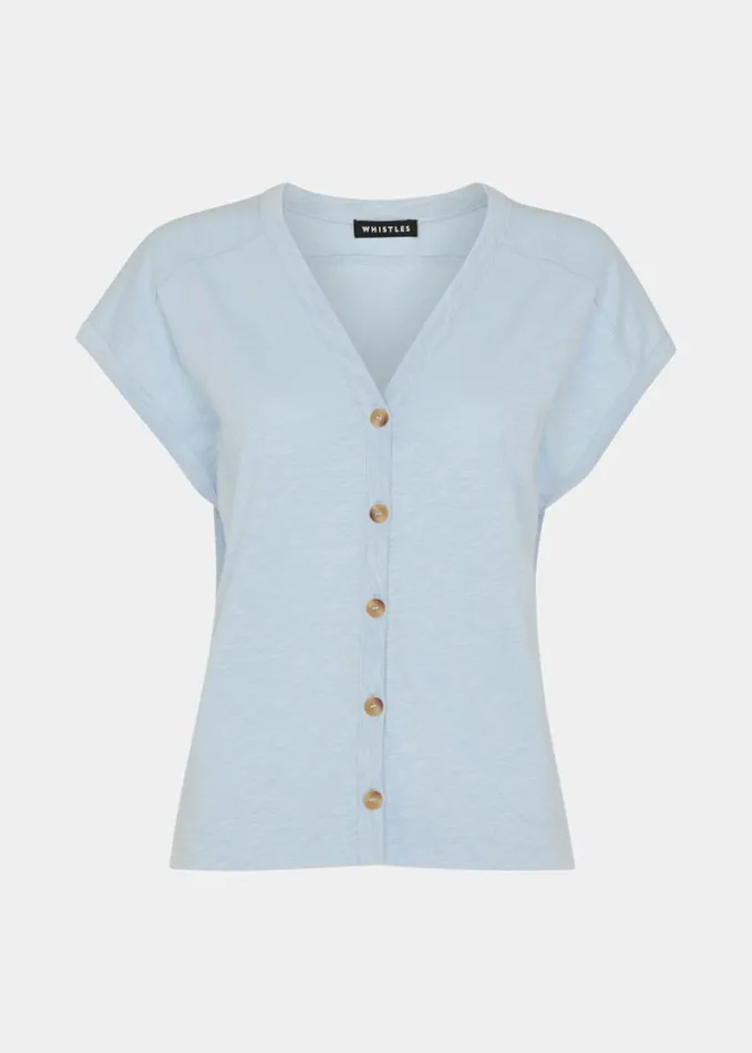 Whistles Aubrie Button Through Top Blue Women Tops