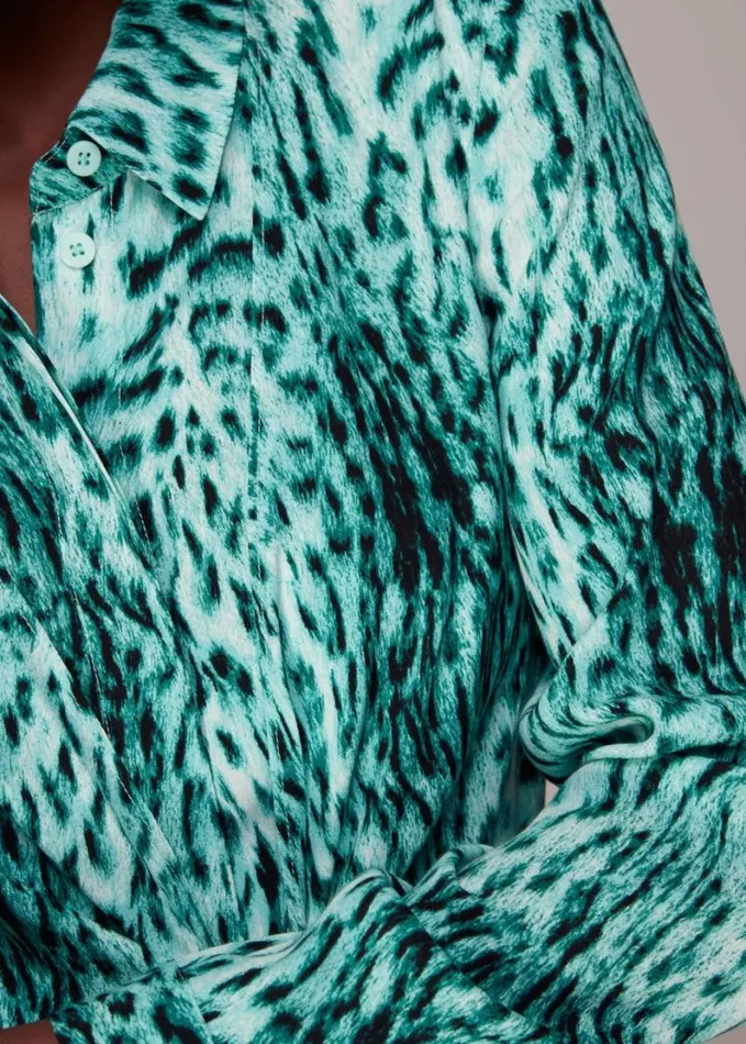 Whistles Brushed Leopard Tie Midi Dress Greenmulti Women Dresses