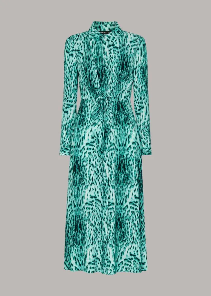 Whistles Brushed Leopard Tie Midi Dress Greenmulti Women Dresses