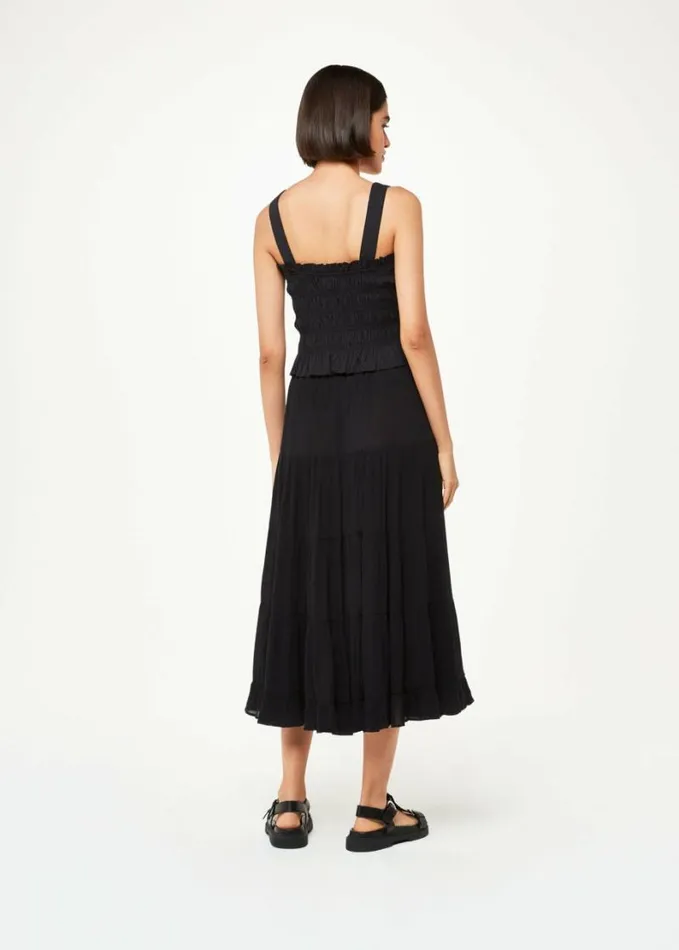 Whistles Button Front Crinkle Skirt Black Women Skirts
