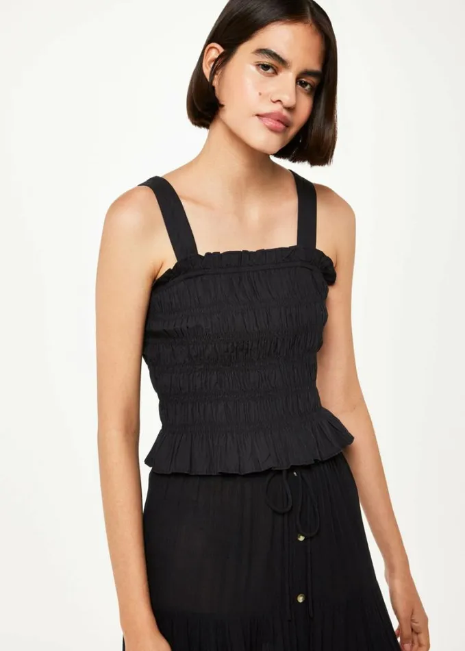 Whistles Button Front Crinkle Skirt Black Women Skirts