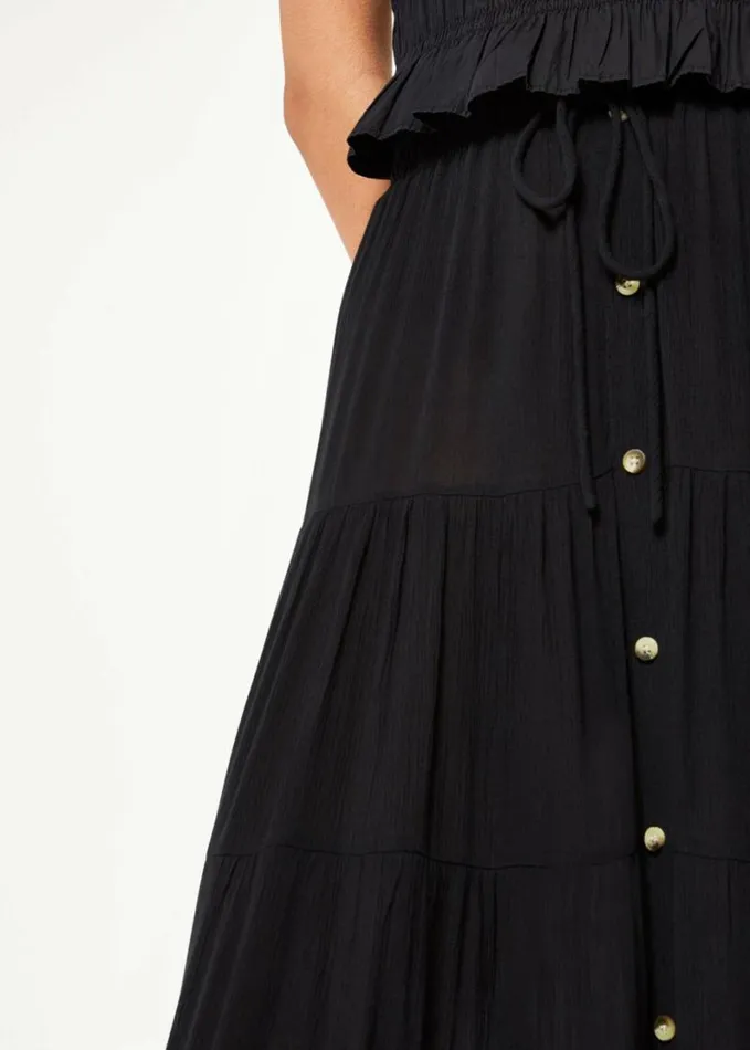 Whistles Button Front Crinkle Skirt Black Women Skirts
