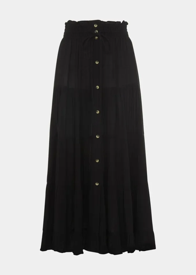 Whistles Button Front Crinkle Skirt Black Women Skirts