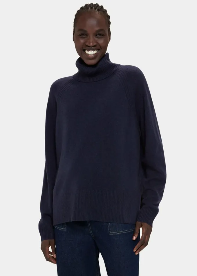 Whistles Cashmere Roll Neck Navy Women Sweaters and Cashmere