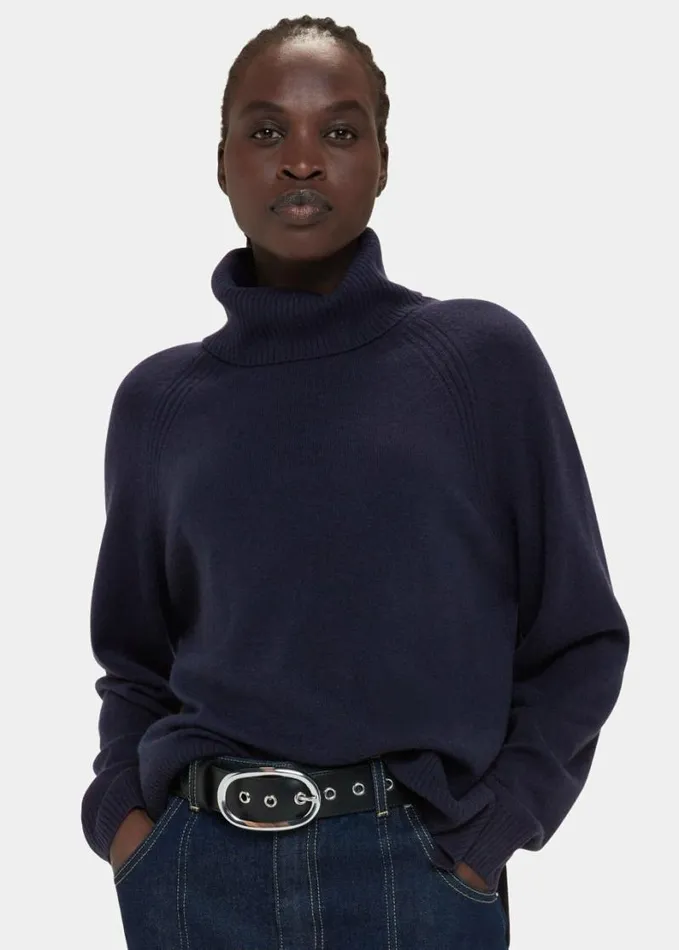 Whistles Cashmere Roll Neck Navy Women Sweaters and Cashmere