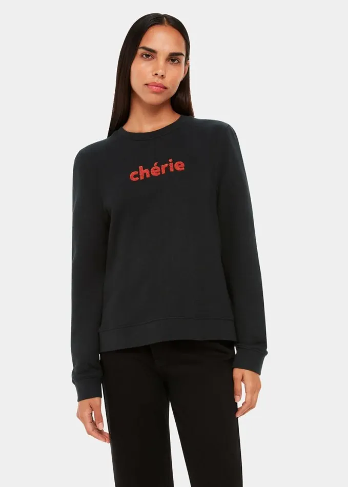 Whistles Cherie Logo Sweatshirt Black Women Tops