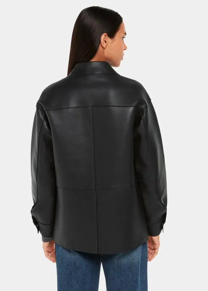 Whistles Clean Bonded Leather Jacket Black Women Coats and Jackets