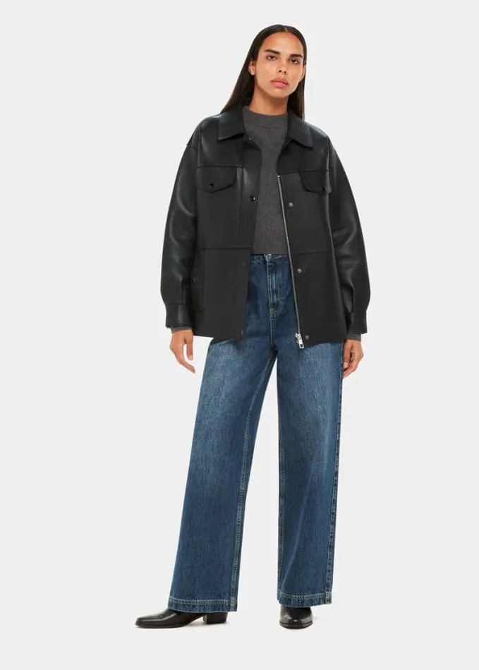 Whistles Clean Bonded Leather Jacket Black Women Coats and Jackets