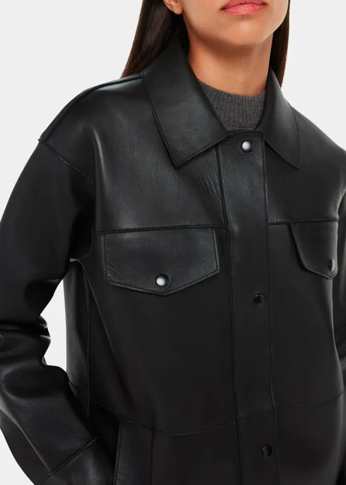 Whistles Clean Bonded Leather Jacket Black Women Coats and Jackets