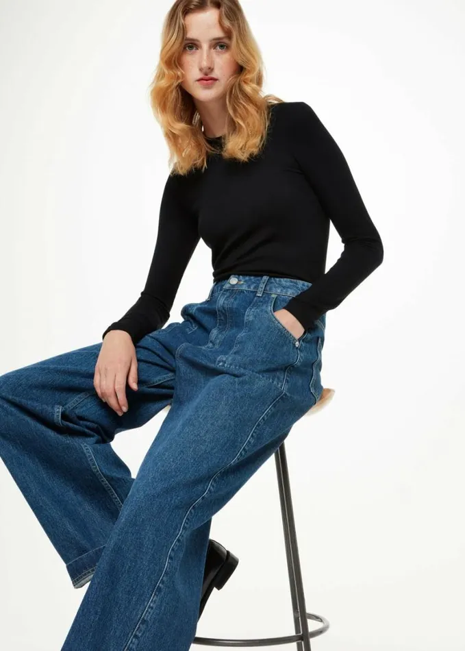 Whistles Essential Ribbed Crew Black Women Tops
