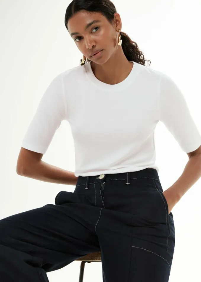 Whistles Essential Ribbed TShirt White Women Tops