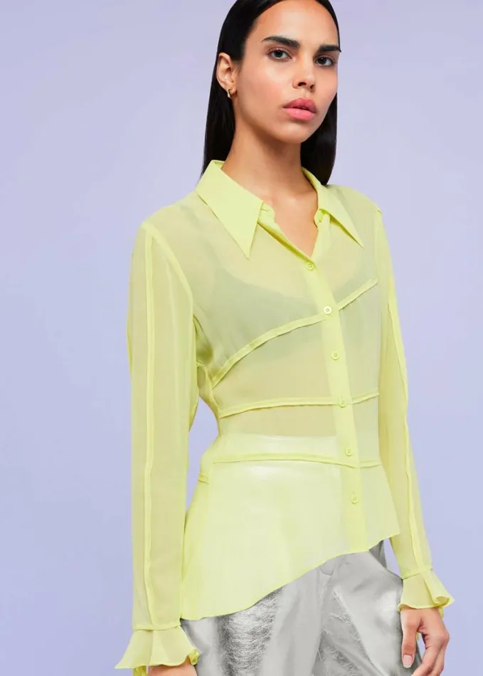 Whistles Fallon Seam Detail Silk Shirt Yellow Women Tops