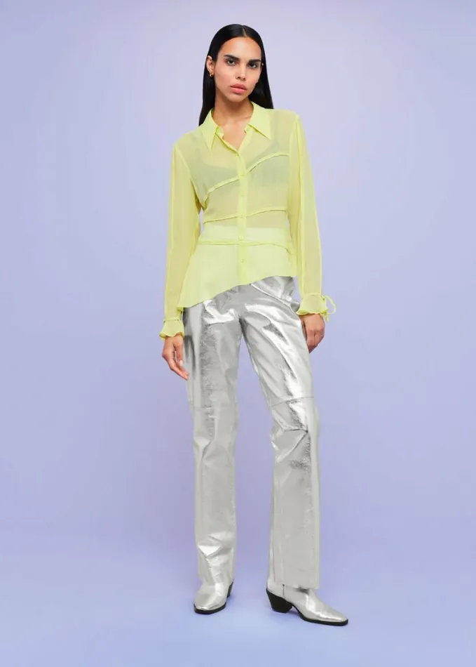 Whistles Fallon Seam Detail Silk Shirt Yellow Women Tops