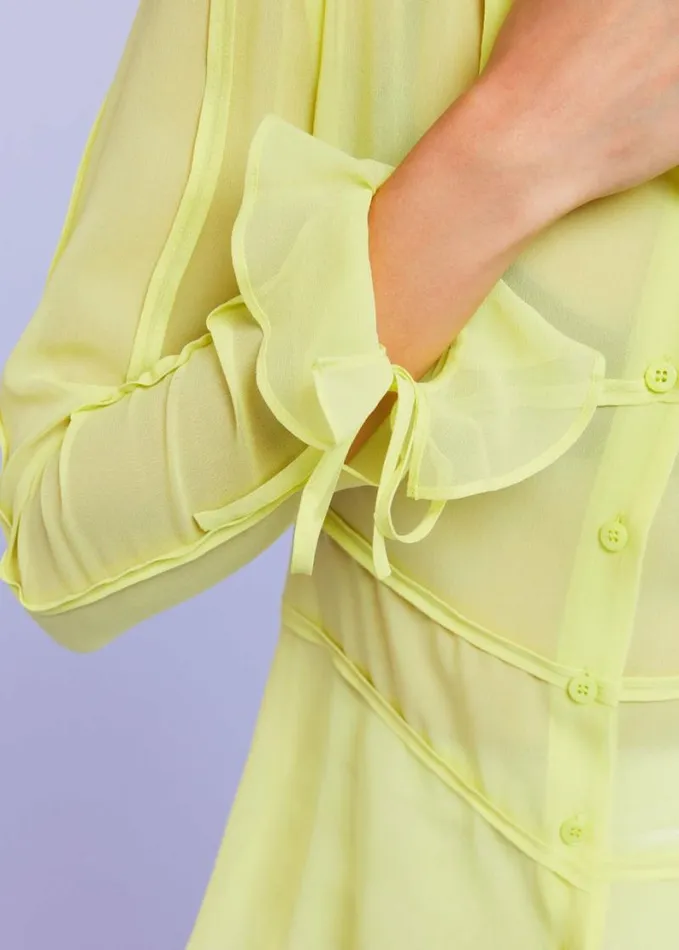 Whistles Fallon Seam Detail Silk Shirt Yellow Women Tops