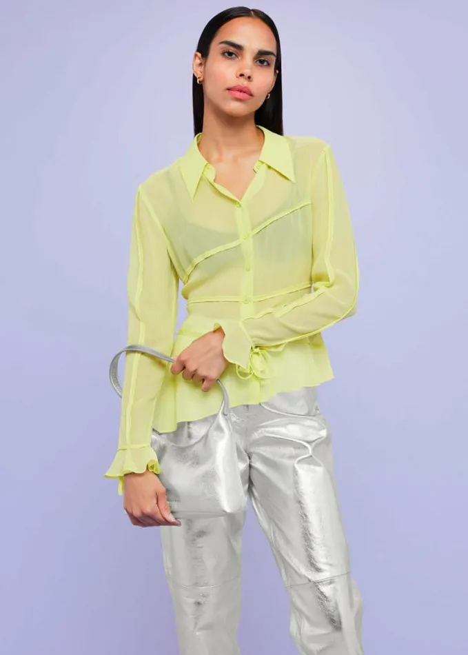 Whistles Fallon Seam Detail Silk Shirt Yellow Women Tops