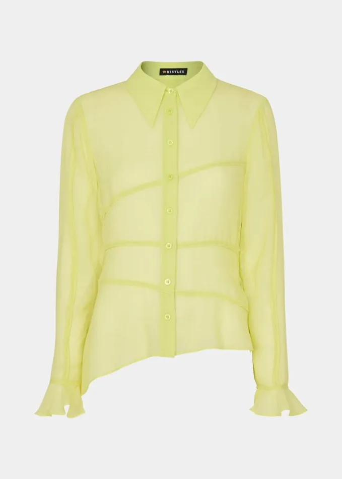 Whistles Fallon Seam Detail Silk Shirt Yellow Women Tops