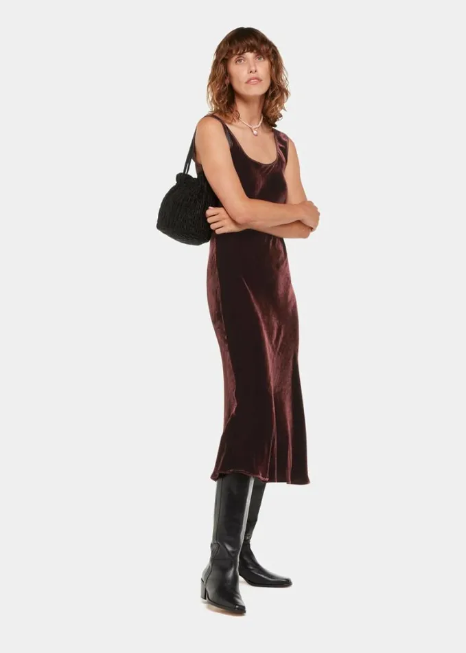 Whistles Hai Velvet Sienna Dress Brown Women Dresses