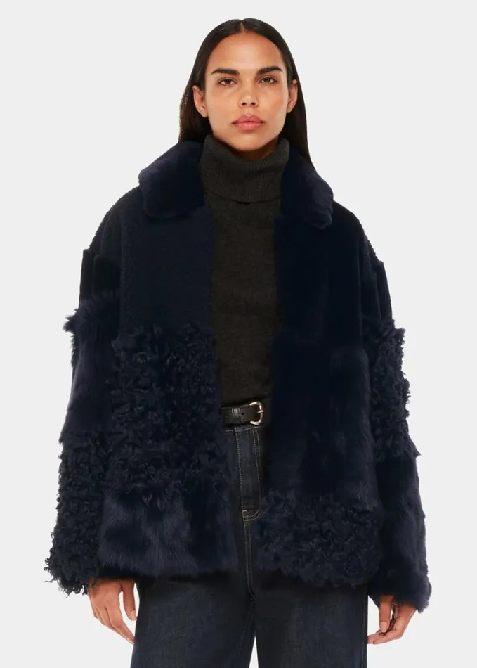 Whistles Hema Shearling Coat Navymulti Women Coats and Jackets