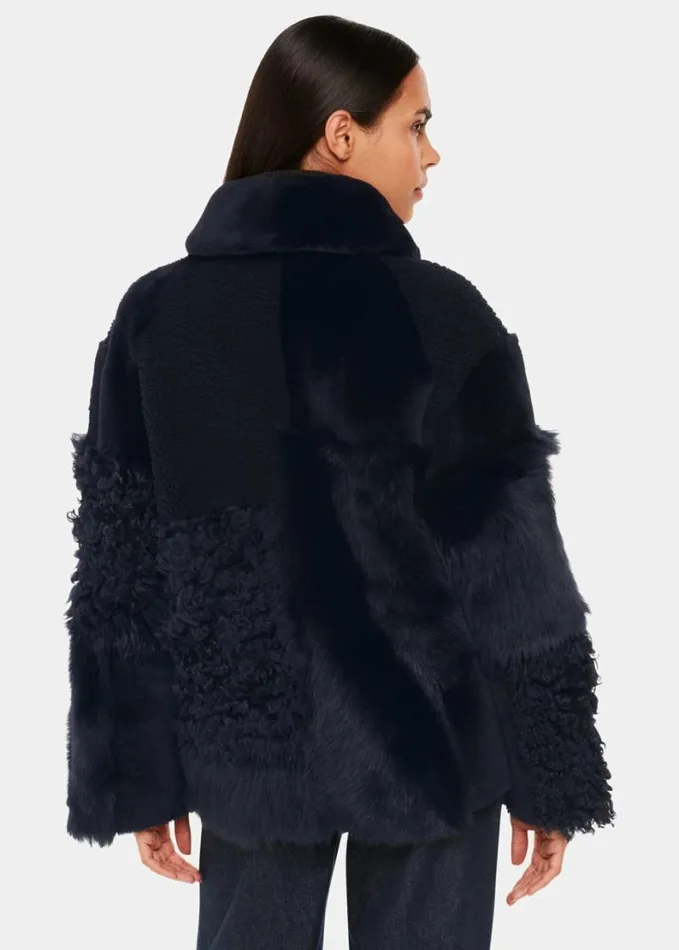 Whistles Hema Shearling Coat Navymulti Women Coats and Jackets