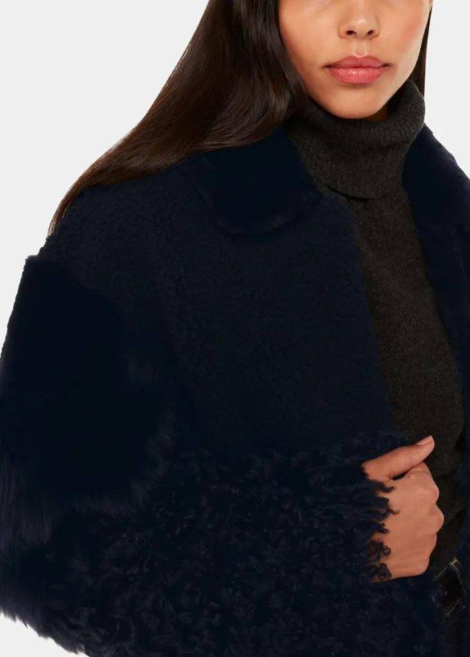 Whistles Hema Shearling Coat Navymulti Women Coats and Jackets