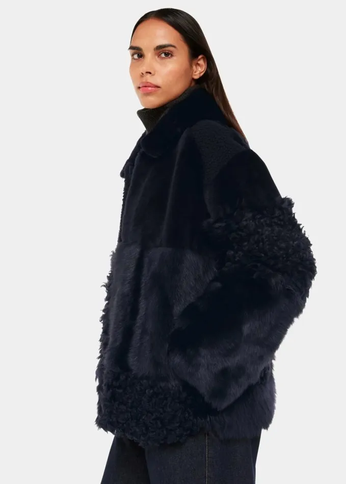 Whistles Hema Shearling Coat Navymulti Women Coats and Jackets