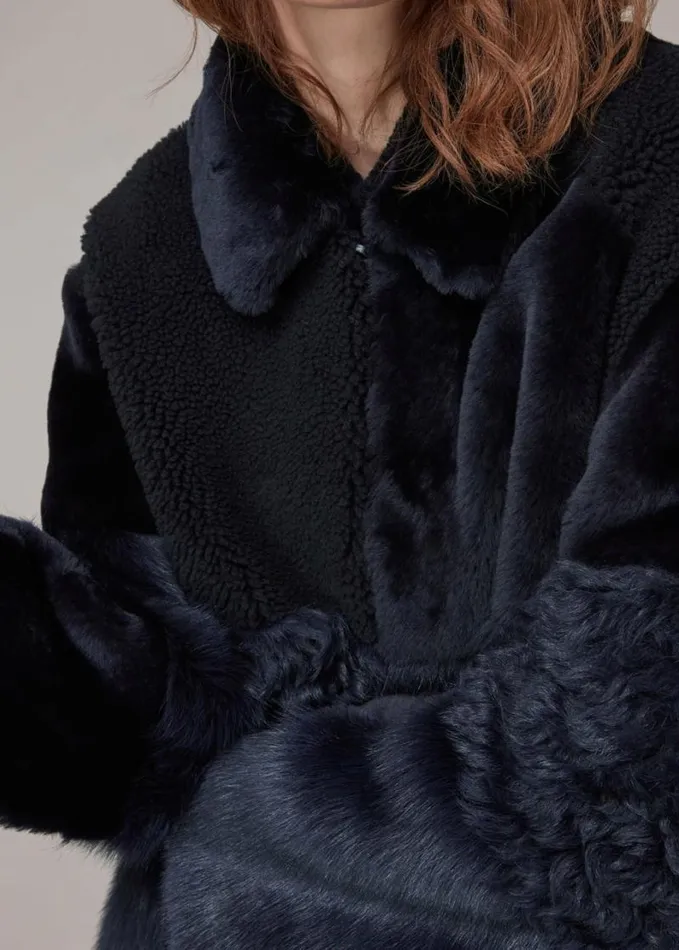 Whistles Hema Shearling Coat Navymulti Women Coats and Jackets